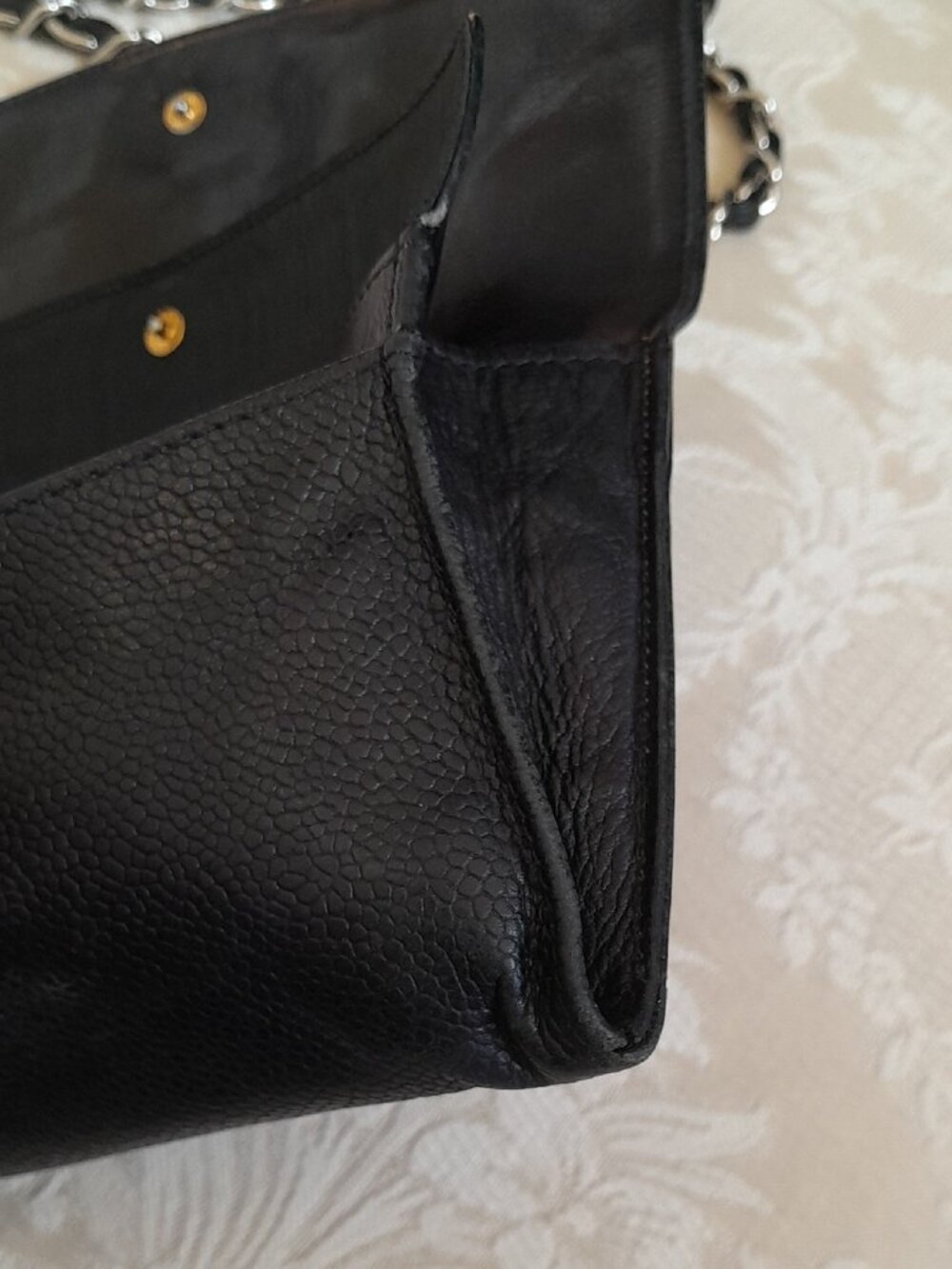 Authentic Vintage Chanel Caviar Clutch or Wallet On Chain with Gold CC Zipper! - Picture 10 of 16